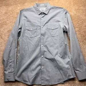 Calvin Klein Mens Slim Fit Micro Check Button Down Shirt Blue White Medium